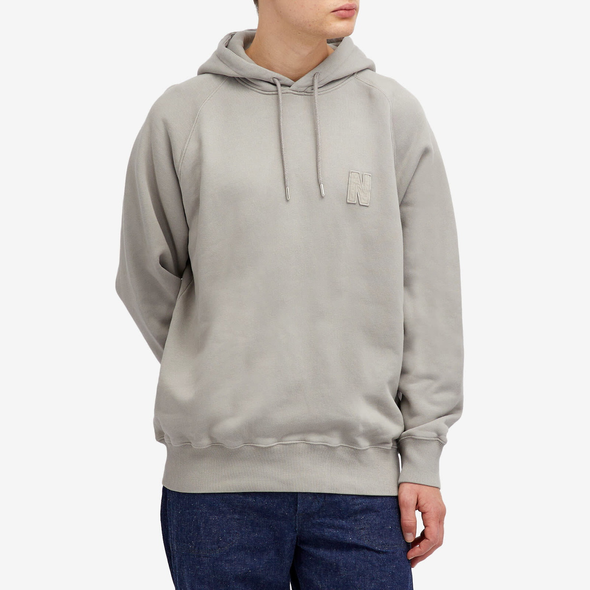 Norse Projects Men's Marten Raglan N Patch Hoodie in Weather Grey