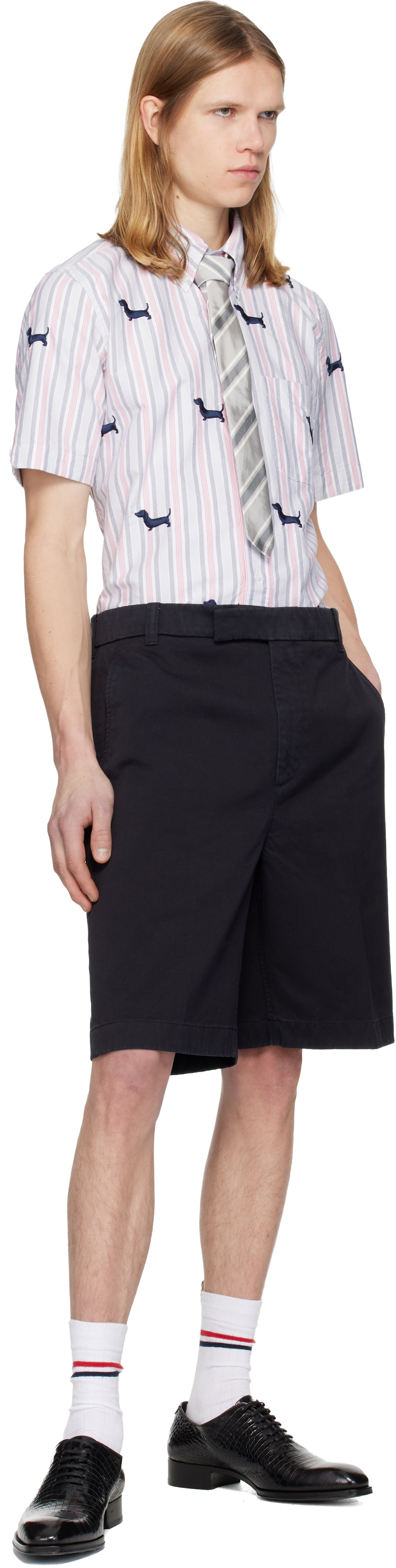 Thom Browne Navy Cotton Twill Utility Chino Shorts
