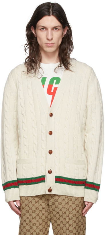 Photo: Gucci Beige Cable Knit Web Cardigan