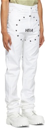Hood by Air White Veteran Embroidered Logo Jeans