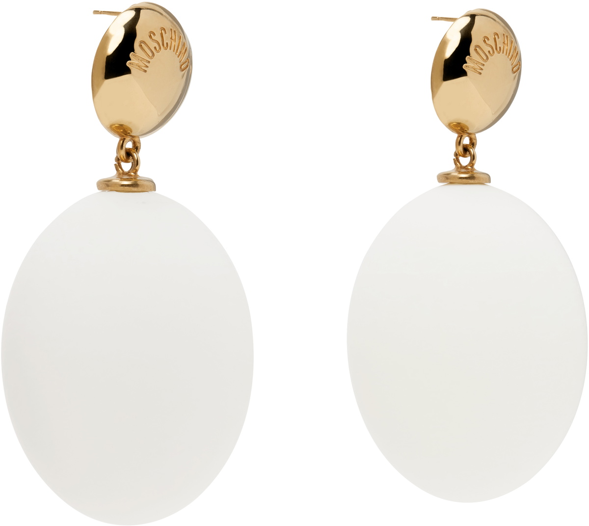 Moschino Gold & White Eggs Pendant Earrings