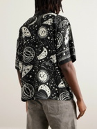 Neighborhood - Cosmic Camp-Collar Printed Matte-Satin Shirt - Black