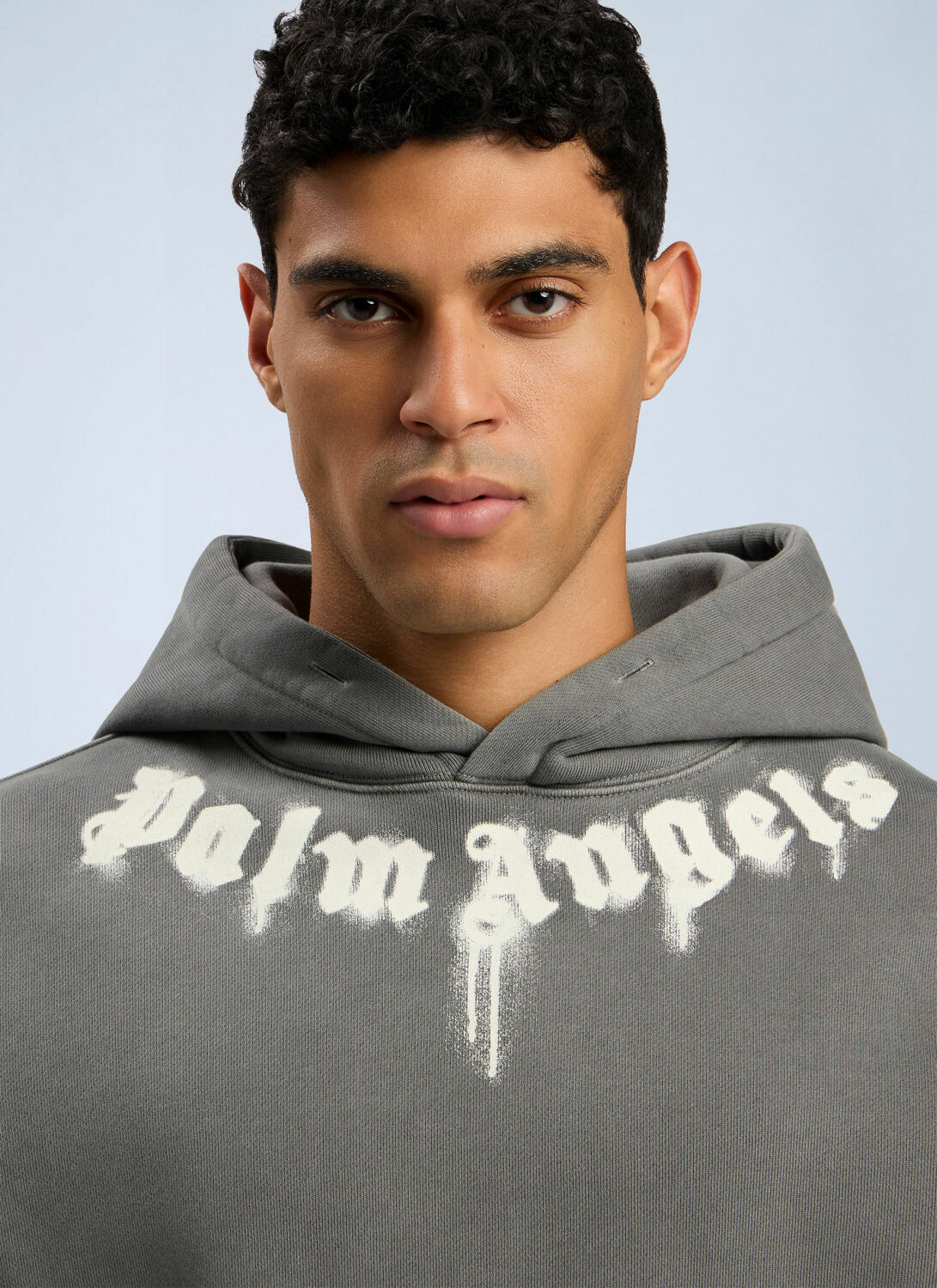 Palm Angels Neck Logo Regular Hooded Sweatshirt