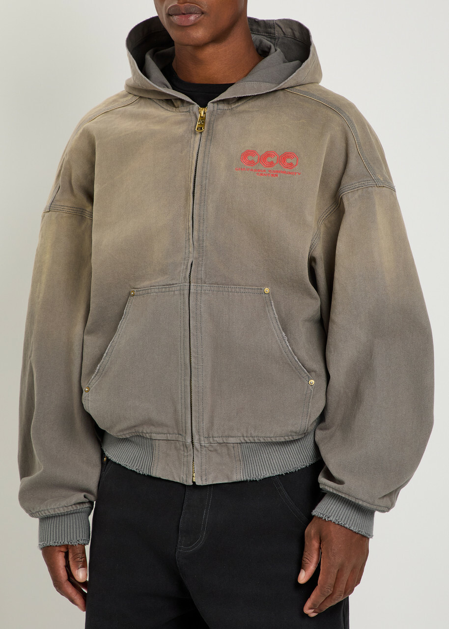 Willy Chavarria Juggernaut Hooded Embroidered Canvas Jacket Grey