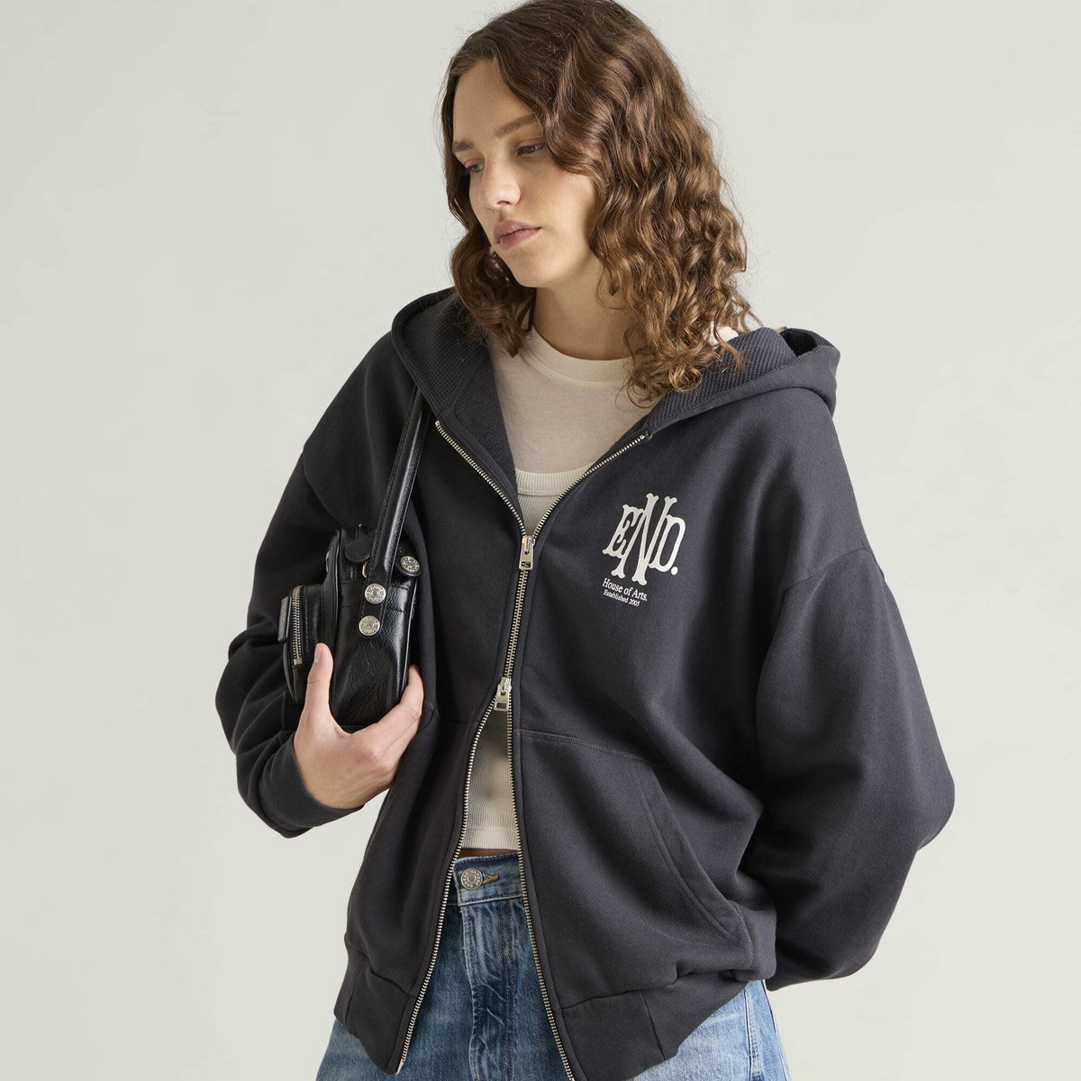 END. Mono Zip Hoodie in Cinder Black