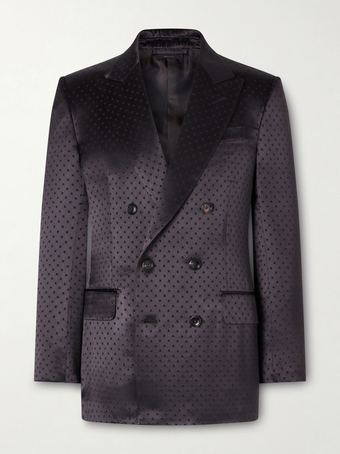 TOM FORD - Double-Breasted Polka-Dot Satin-Jacquard Tuxedo Jacket - Brown
