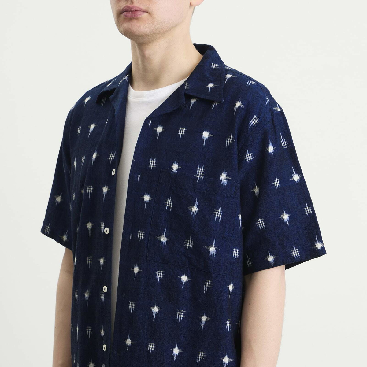 Universal Works Men's Square Ikat Camp Shirt in Indigo
