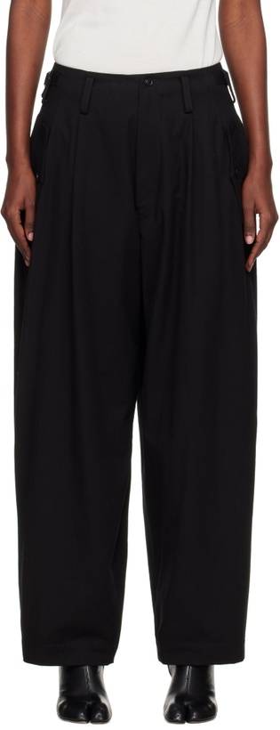 Photo: Y's Black U-Double Tuck Wide Trousers