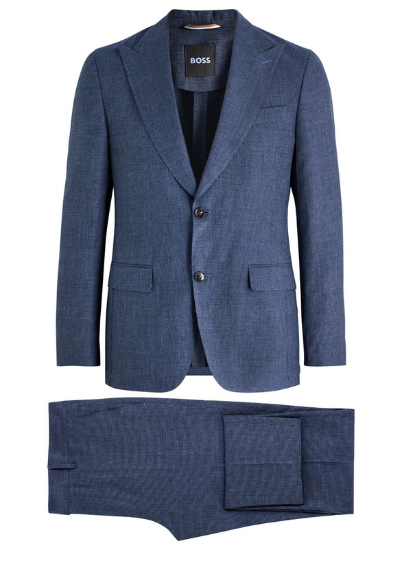 Photo: Boss Patterned-intarsia Linen-blend Suit Navy