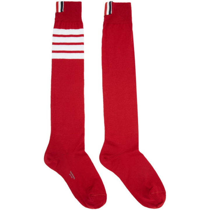 Photo: Thom Browne Red Ribbed Knee-High Four Bar Socks