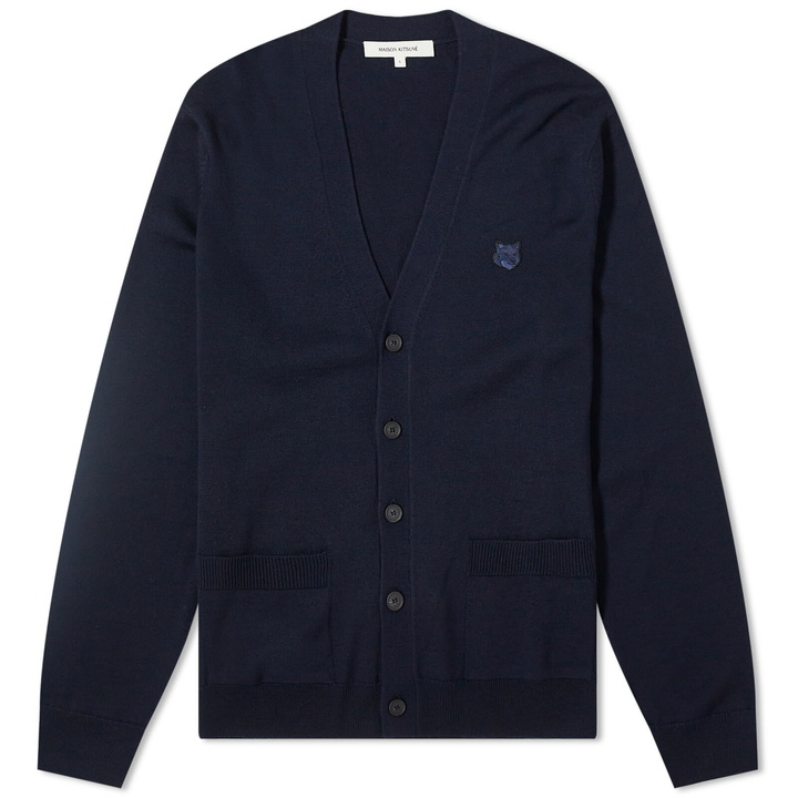 Photo: Maison Kitsuné Men's Bold Fox Head Patch Cardigan in Ink Blue