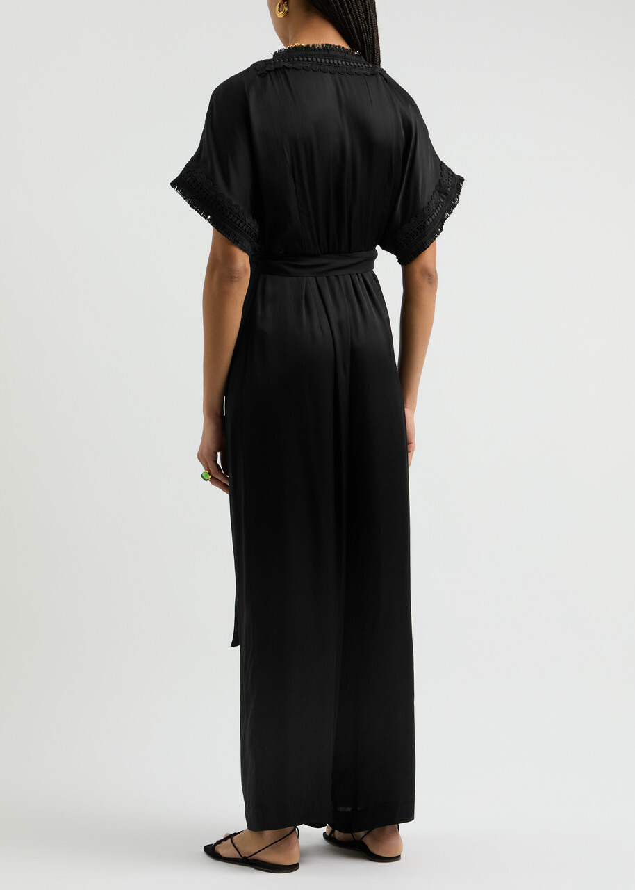 Diane Von Furstenberg Dechen Wide-leg Satin Jumpsuit Black