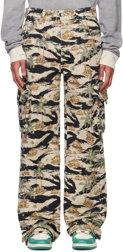 Photo: AMIRI Beige 'Amiri' Repeat Palm Baggy M65 Cargo Pants