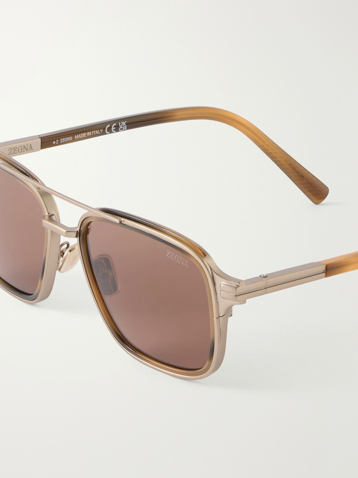 Zegna - Aviator-Style Acetate and Titanium Sunglasses - Brown