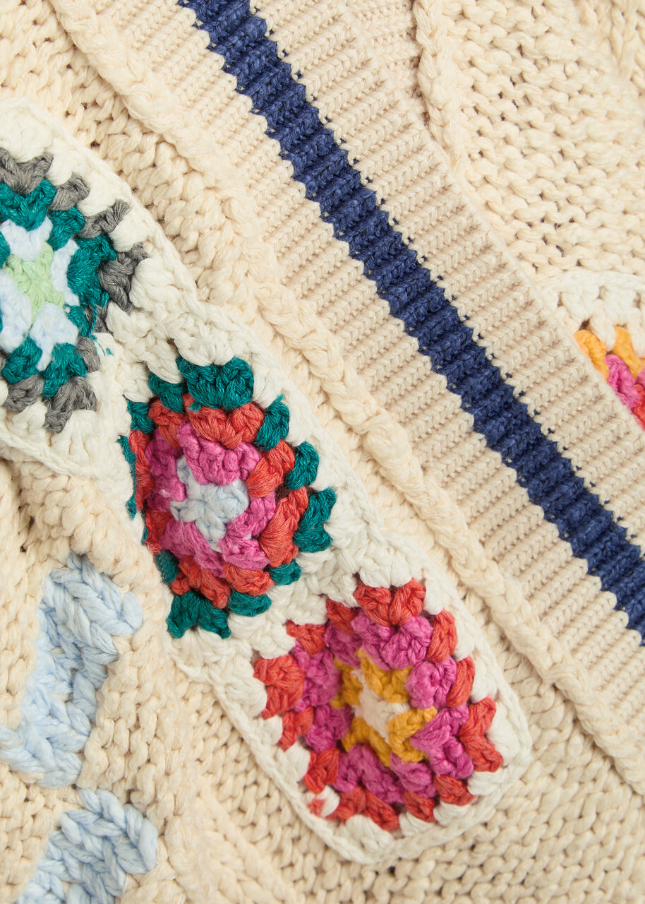Free People Clear Skies Intarsia Cotton-blend Cardigan Multicoloured