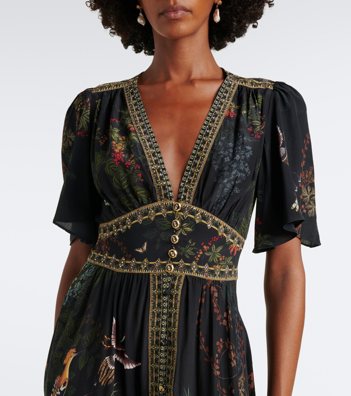 Camilla Embellished printed silk satin maxi dress