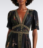 Camilla Embellished printed silk satin maxi dress