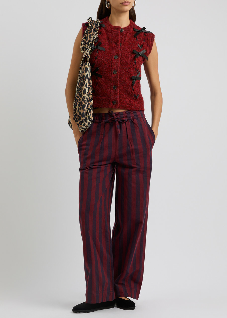 Damson Madder Aggie Bow-embellished Knitted Vest Burgundy
