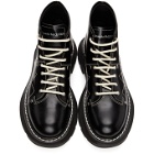 Alexander McQueen Black Contrast Stitch Tread Lace-Up Boots