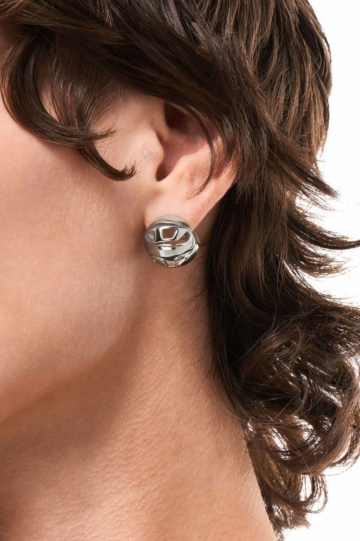 Diesel Stainless Steel Hoop Earring - Earrings - Unisex - Silver