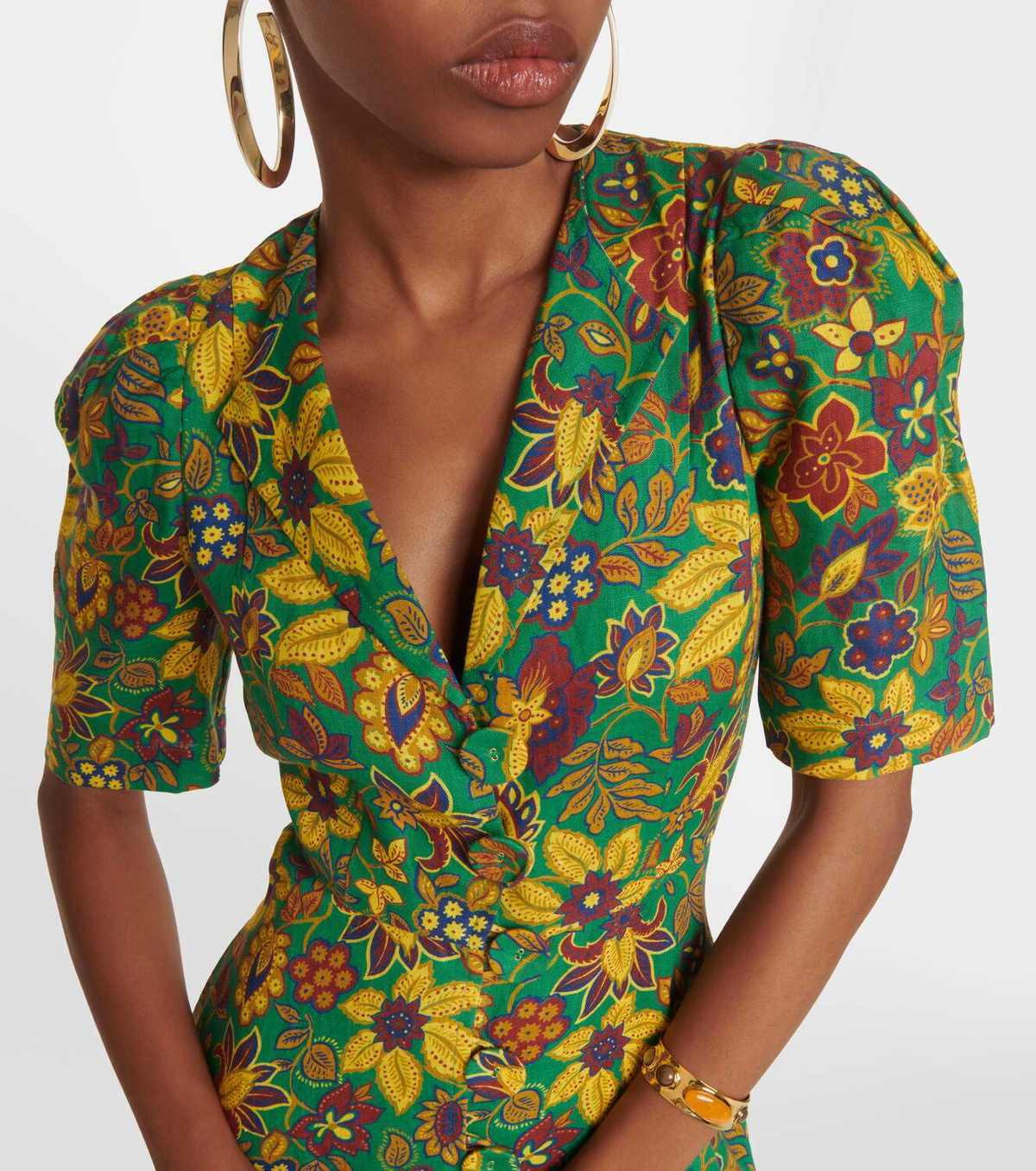 alemais isabella v midi dress Alémais Isabella V floral linen midi dress ALÉMAIS