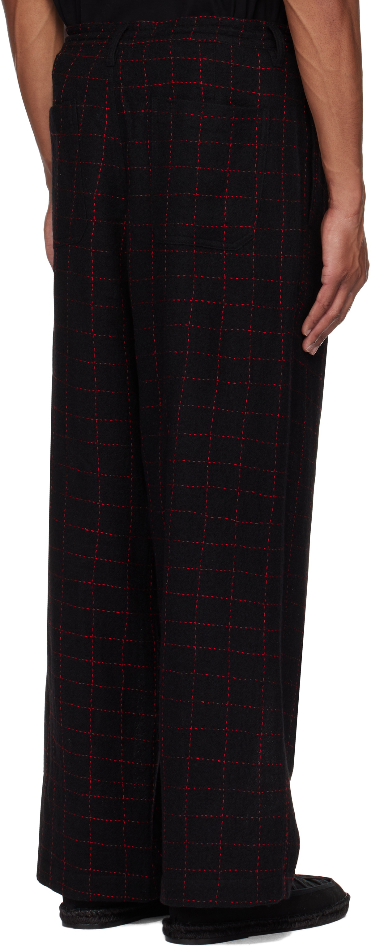Glass Cypress Black Embroidered Wool Trousers