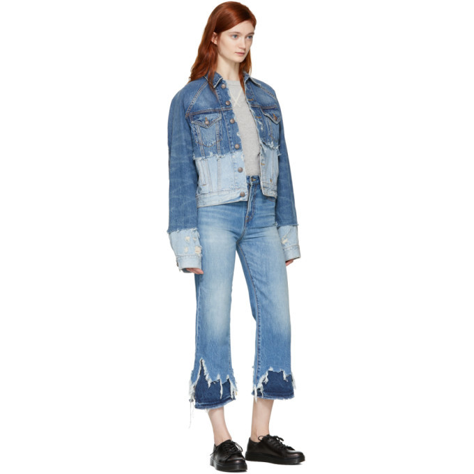 R13 Blue Double Shredded Raglan Trucker Denim Jacket R13