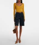 Saint Laurent Pleated cotton Bermuda shorts