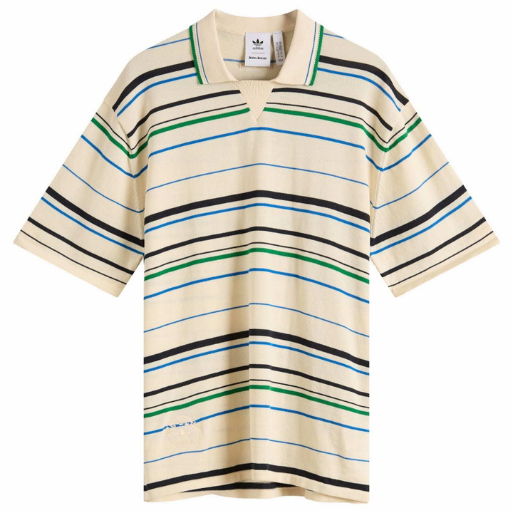 Photo: Adidas x Wales Bonner Knit Polo Shirt in White/Green/Bluebird/Night Indigo