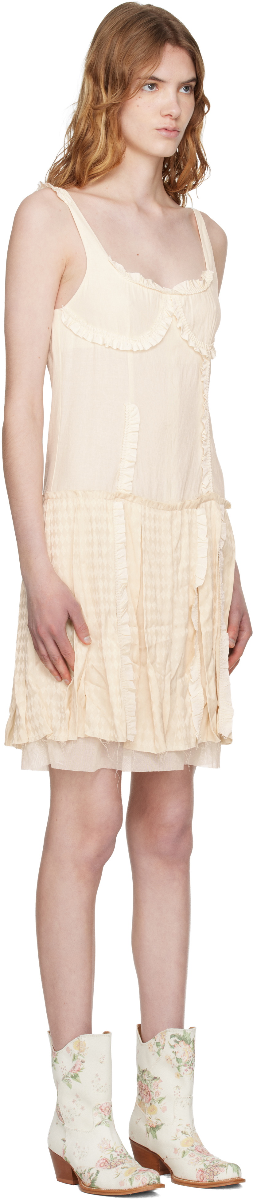 OPEN YY Off-White Flapper Pleats Midi Dress