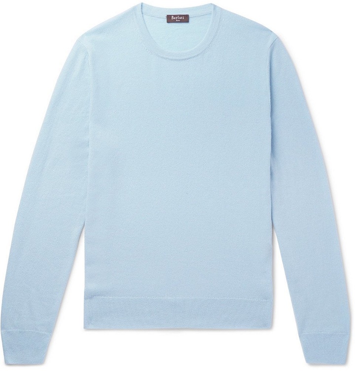 Photo: Berluti - Leather-Trimmed Cashmere Sweater - Men - Blue