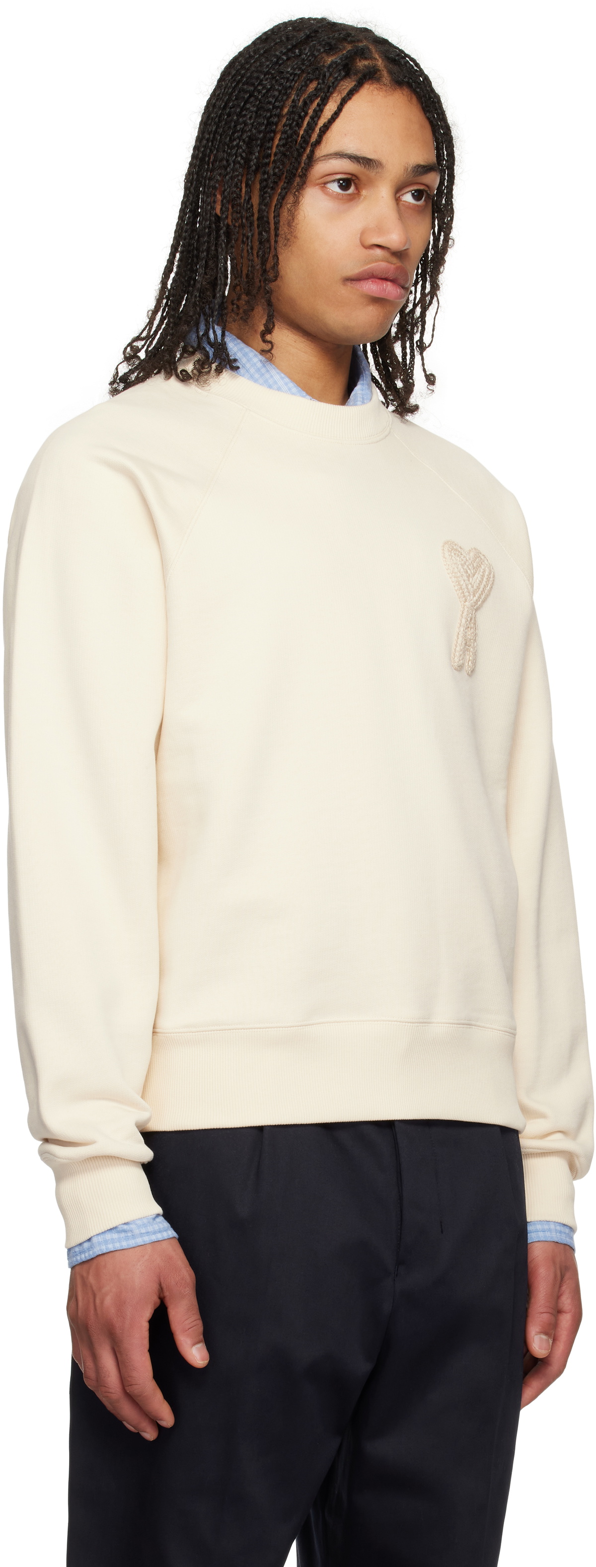 美品！AMI PARIS AMI DE COEUR パッチ スウェット AMI Paris Off-White Cotton Ami de Coeur Patch Sweatshirt AMI