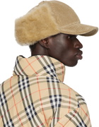 Burberry Beige Shearling Trim Corduroy Trapper Cap