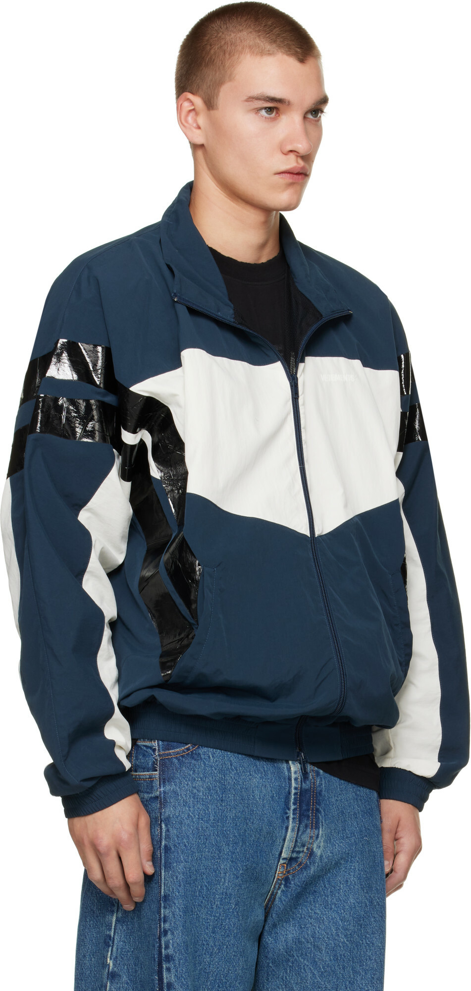 VETEMENTS Navy Tape Track Jacket