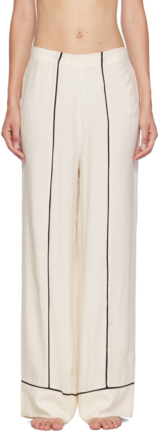 BOSS Off-White Embroidered-Logo Pyjama Pants