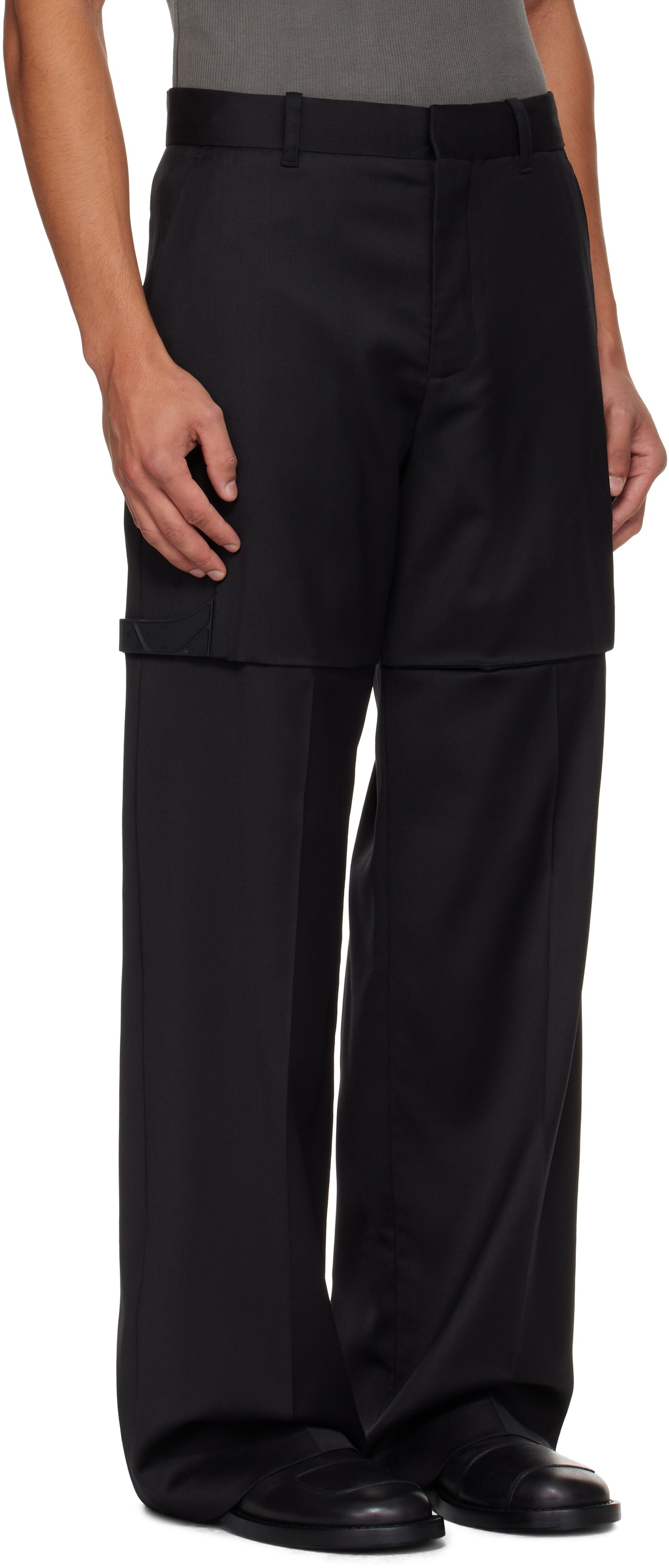 HELIOT EMIL Black Glassine Tailored Trousers