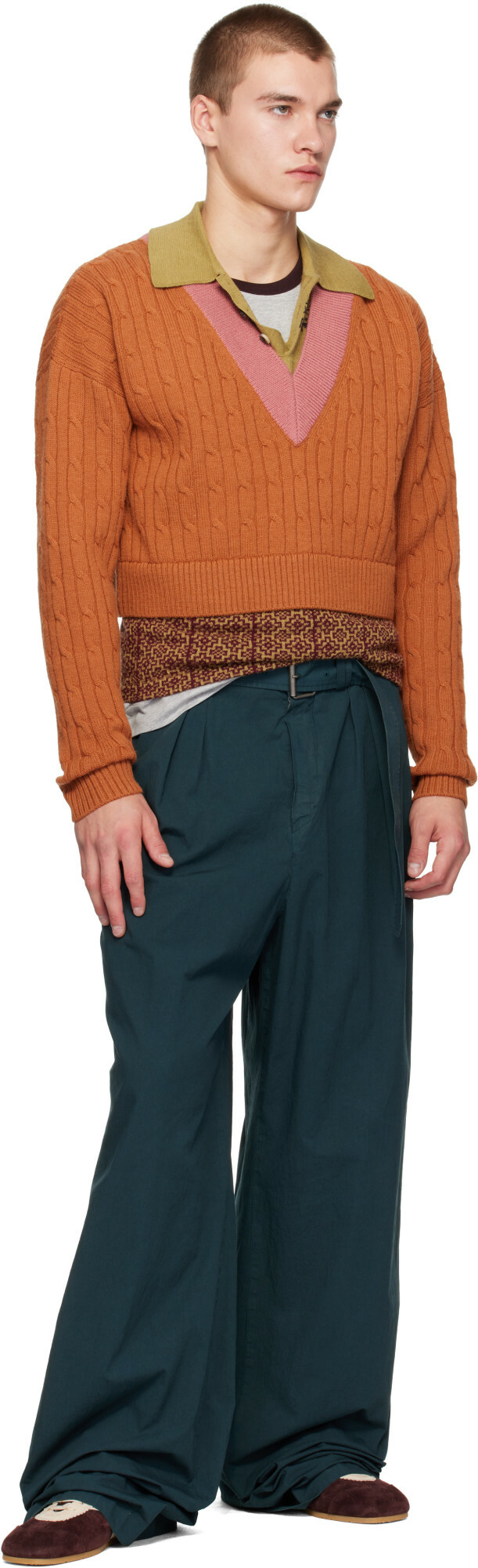 Dries Van Noten Green Poplin Trousers