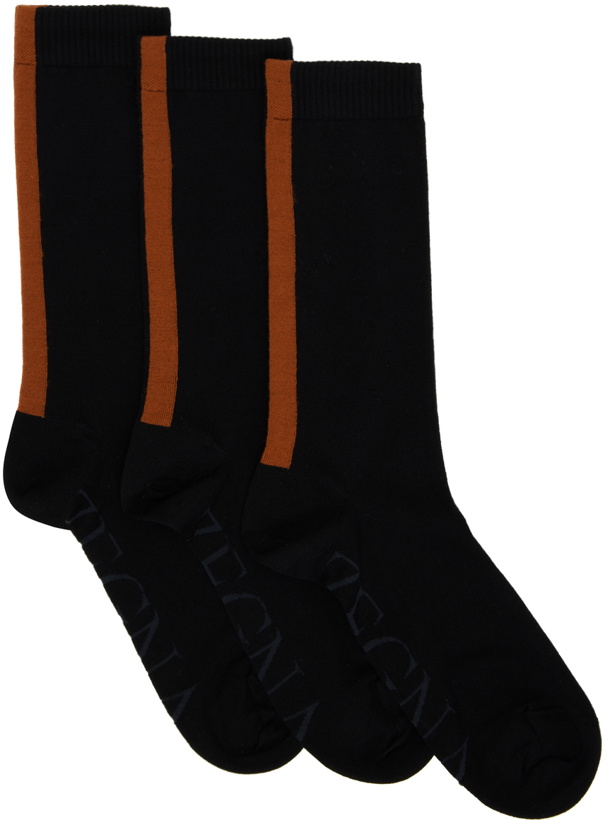 Photo: ZEGNA Three-Pack Black Signifier Socks