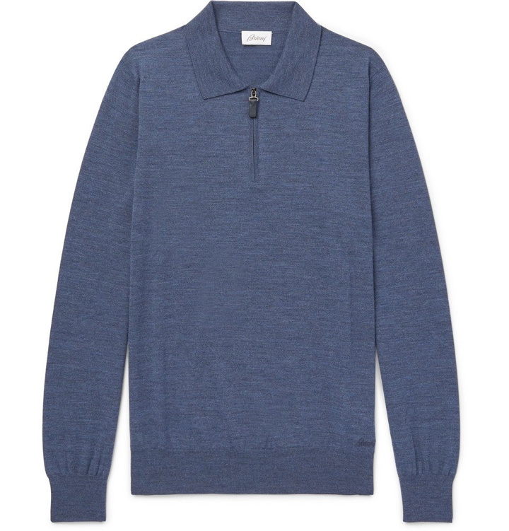 Photo: Brioni - Wool Half-Zip Polo Shirt - Men - Blue