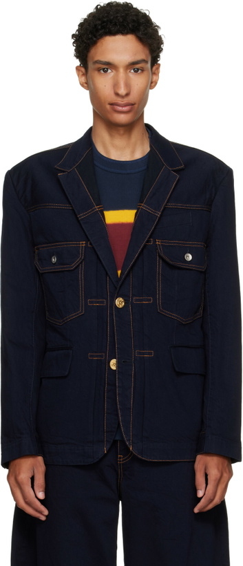 Photo: sacai Navy Notched Lapel Denim Blazer