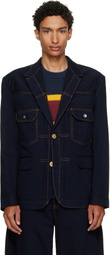 sacai Navy Notched Lapel Denim Blazer