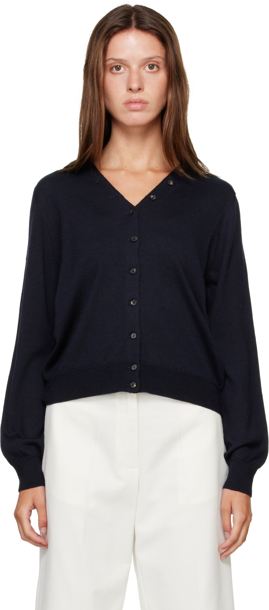 Cordera Navy Merino Wool Button Cardigan