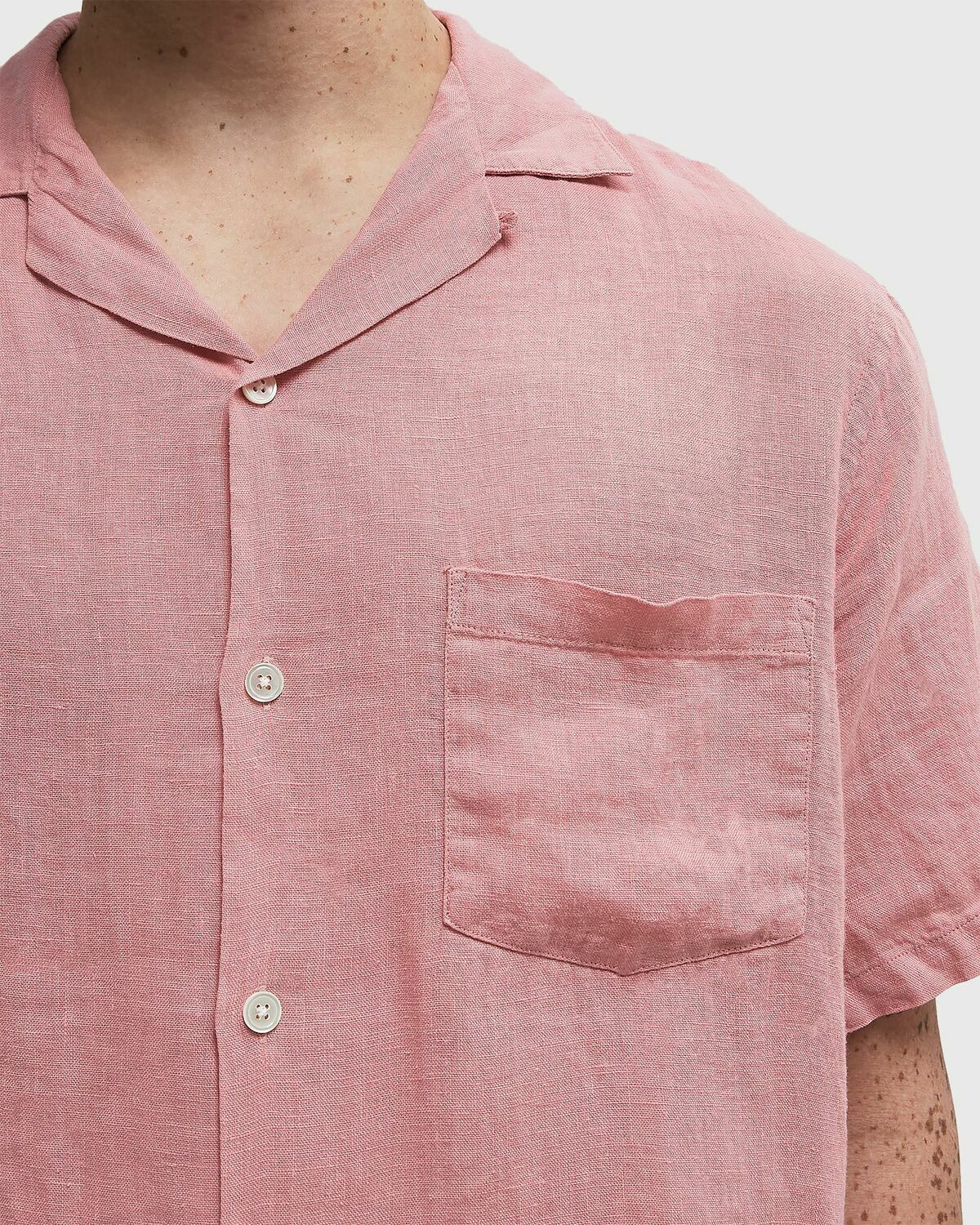 Portuguese Flannel Linen camp collar pink Mens Shortsleefe