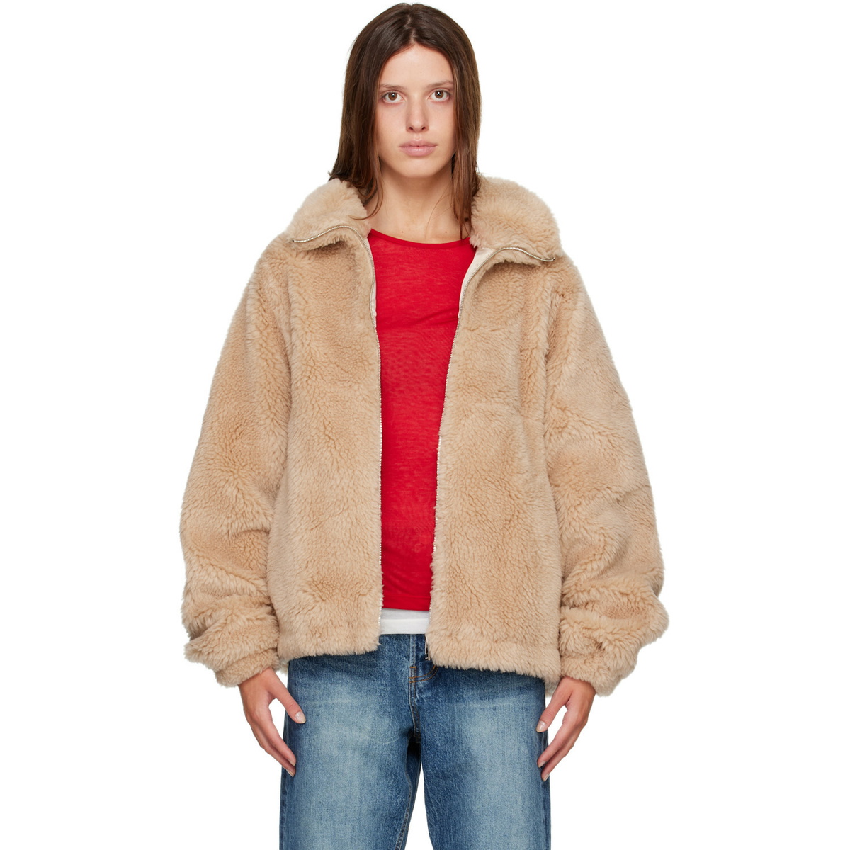 R2W Beige Falco Oversized Wool Slik Jacket