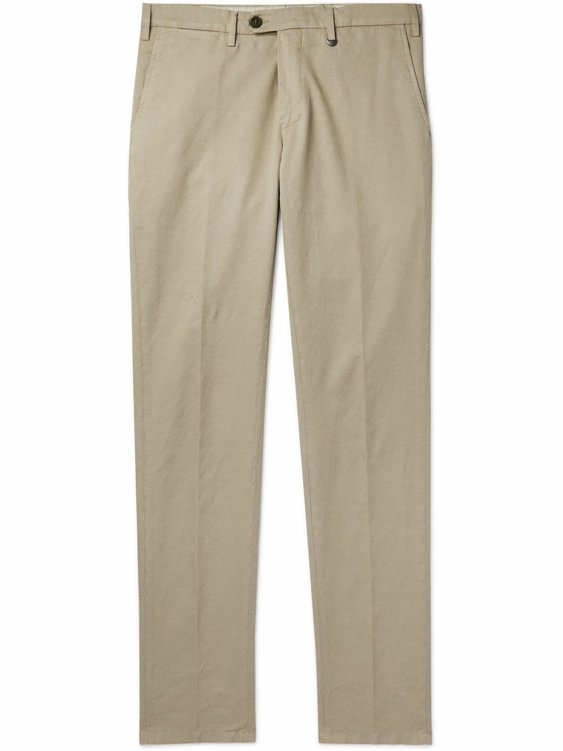 Photo: Canali - Straight-Leg Stretch-Cotton and Linen-Blend Twill Chinos - Neutrals