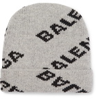 Balenciaga - Logo-Jacquard Virgin Wool and Camel Hair-Blend Beanie - Gray