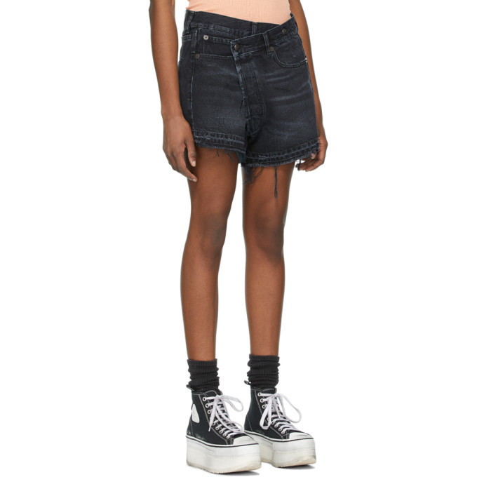 R13 Black Crossover Denim Shorts R13