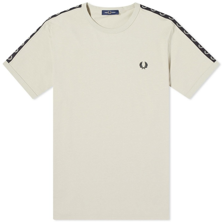 Photo: Fred Perry Men's Contrast Tape Ringer T-Shirt in Light Oyster/Black