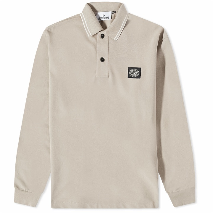 Photo: Stone Island Men's Long Sleeve Patch Polo Shirt in Dove Grey