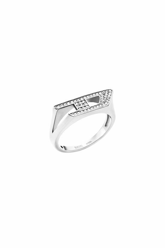 Photo: Diesel Stainless steel glitz signet ring - Rings - Unisex - Silver